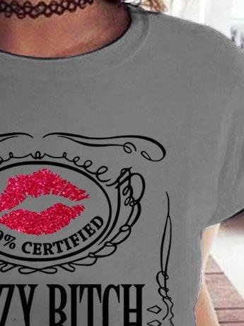 Letter Print Round Neck Short Sleeve Women T-shirt - LuckyFash™