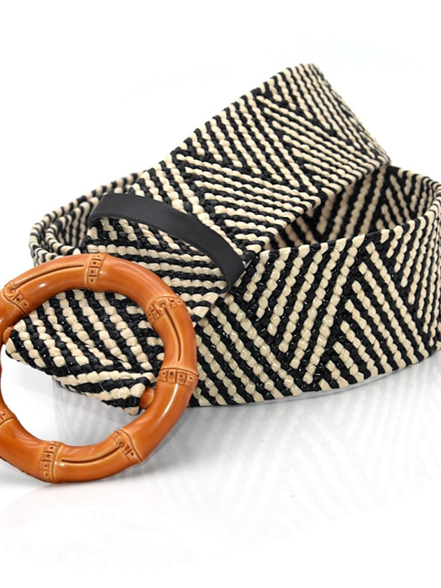 Women's Belt Straw White Black Gray khaki Apricot Waist Belt Street Daily Date Stripe Pure Color / Spring / Summer / Khaki - LuckyFash™