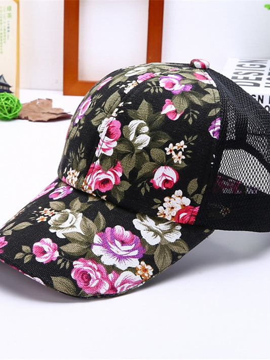 Women's Breathable Trucker Hat Baseball Cap Sun Shade Fashion Ladies Sunscreen Floral Mesh Peaked Caps Flower Hat Sun Hat Casual Wild - LuckyFash™