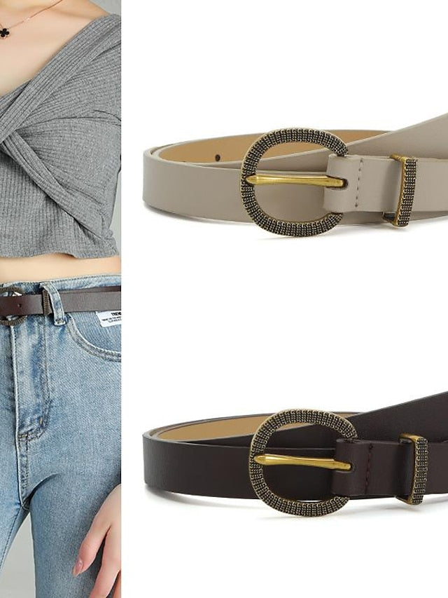 Women's PU Buckle Belt PU Leather Metal Bucke D-ring Classic Party Work Black Camel Brown Beige - LuckyFash™