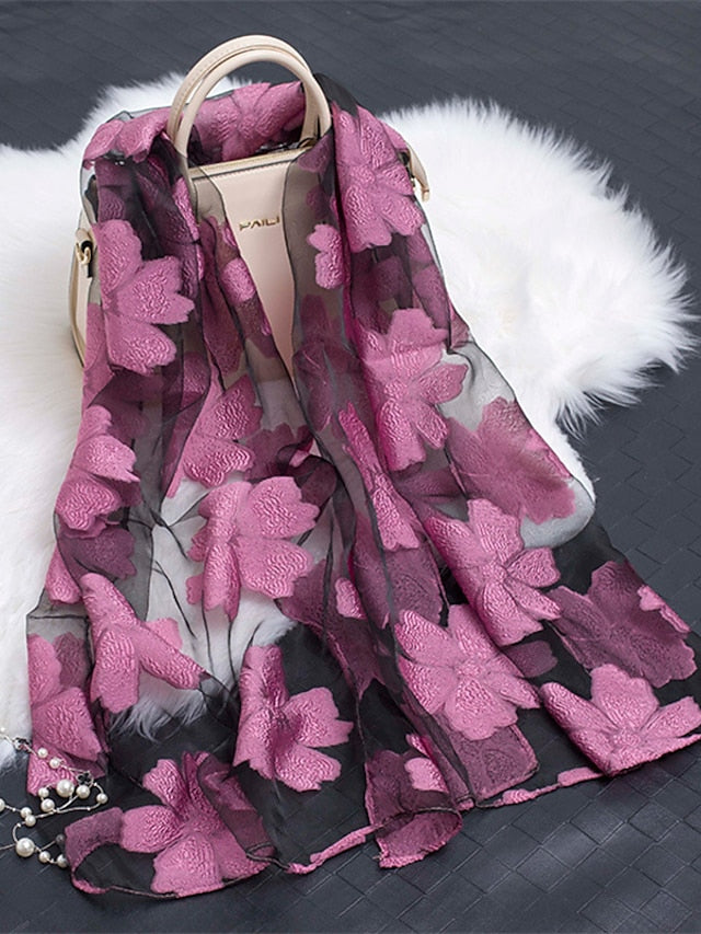 Fashion Women Scarf Summer Thin Breathable Scarves for Lady Shawls and Wraps Organza Hollowed Flowers Beach Stoles Bandana Foulard - LuckyFash™