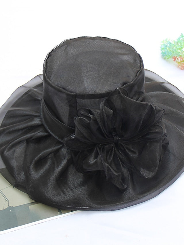 Women's Hat Fedora Hat Black Blue Purple Wedding Party Outdoor Floral Tulle Flower Portable Comfort Breathable - LuckyFash™