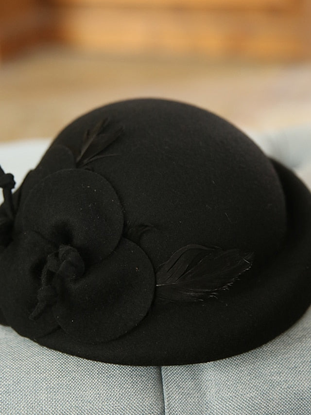 Women's Hat Beret Hat Bucket Hat Black Gray Wedding Party Street Flower Flower Pure Color Warm Breathable - LuckyFash™