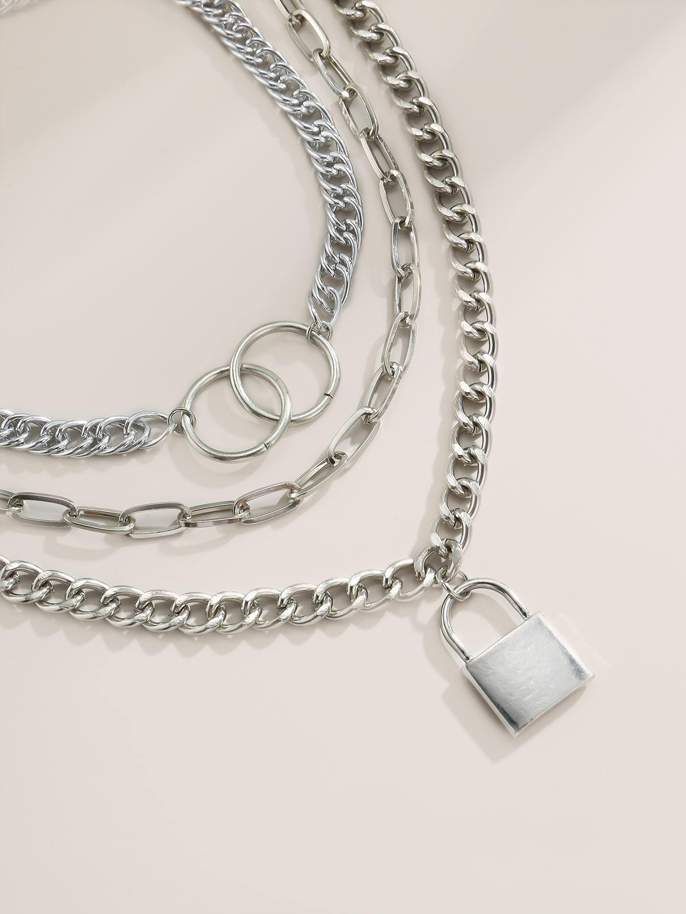 Lock Charm Chunky Chain Necklace Set - 3pcs - LuckyFash™