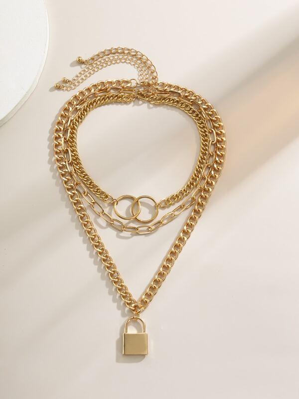 Lock Charm Chunky Chain Necklace Set - 3pcs - LuckyFash™