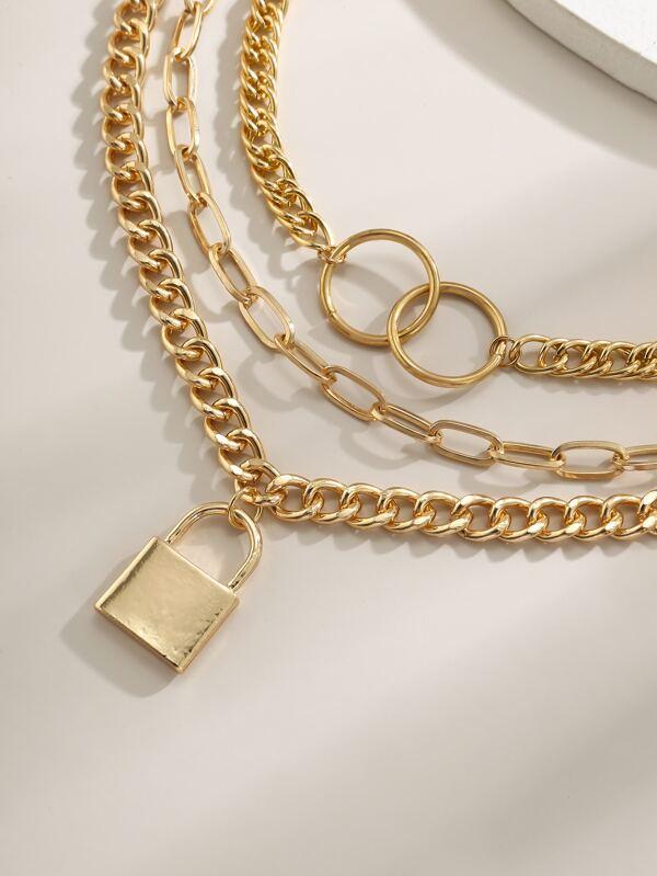 Lock Charm Chunky Chain Necklace Set - 3pcs - LuckyFash™