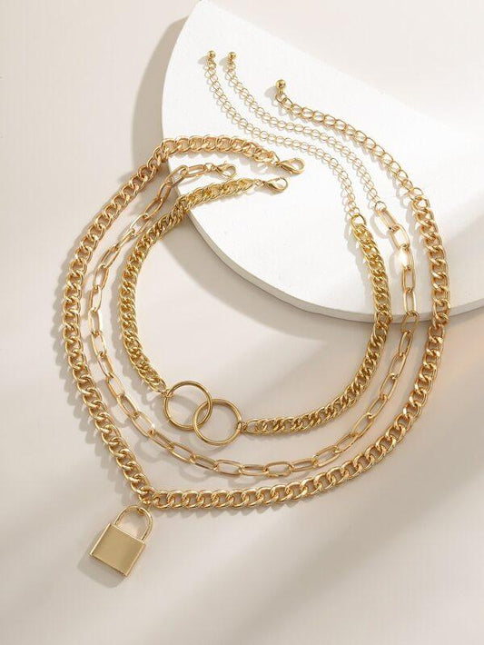 Lock Charm Chunky Chain Necklace Set - 3pcs - LuckyFash™