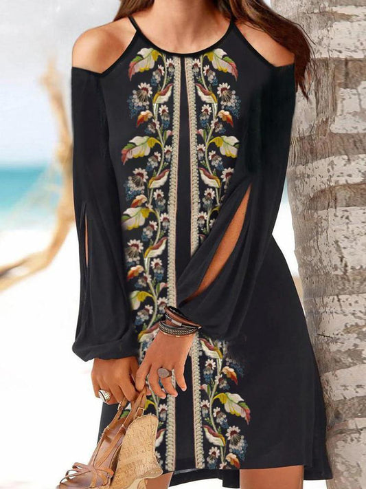 Long Sleeve Round Neck A-line Dress - LuckyFash™