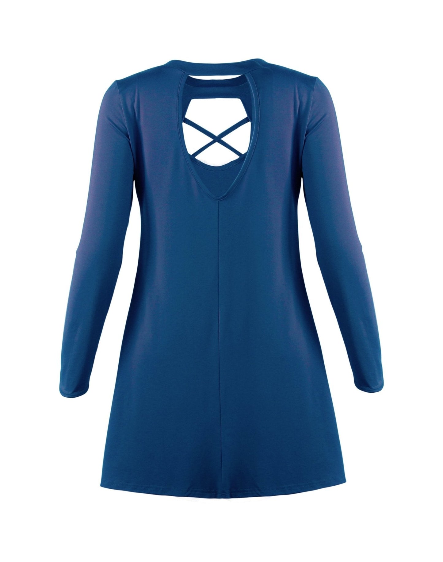 Long Sleeve V-neck Cross Open Back Dress - LuckyFash™