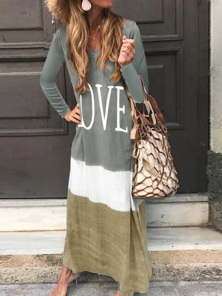 Loose Contrast Stitching Long-sleeved Dress - LuckyFash™