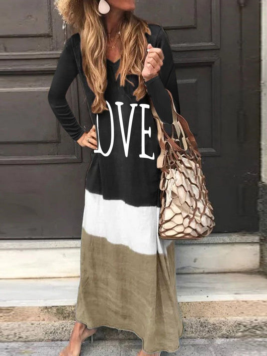 Loose Contrast Stitching Long-sleeved Dress - LuckyFash™