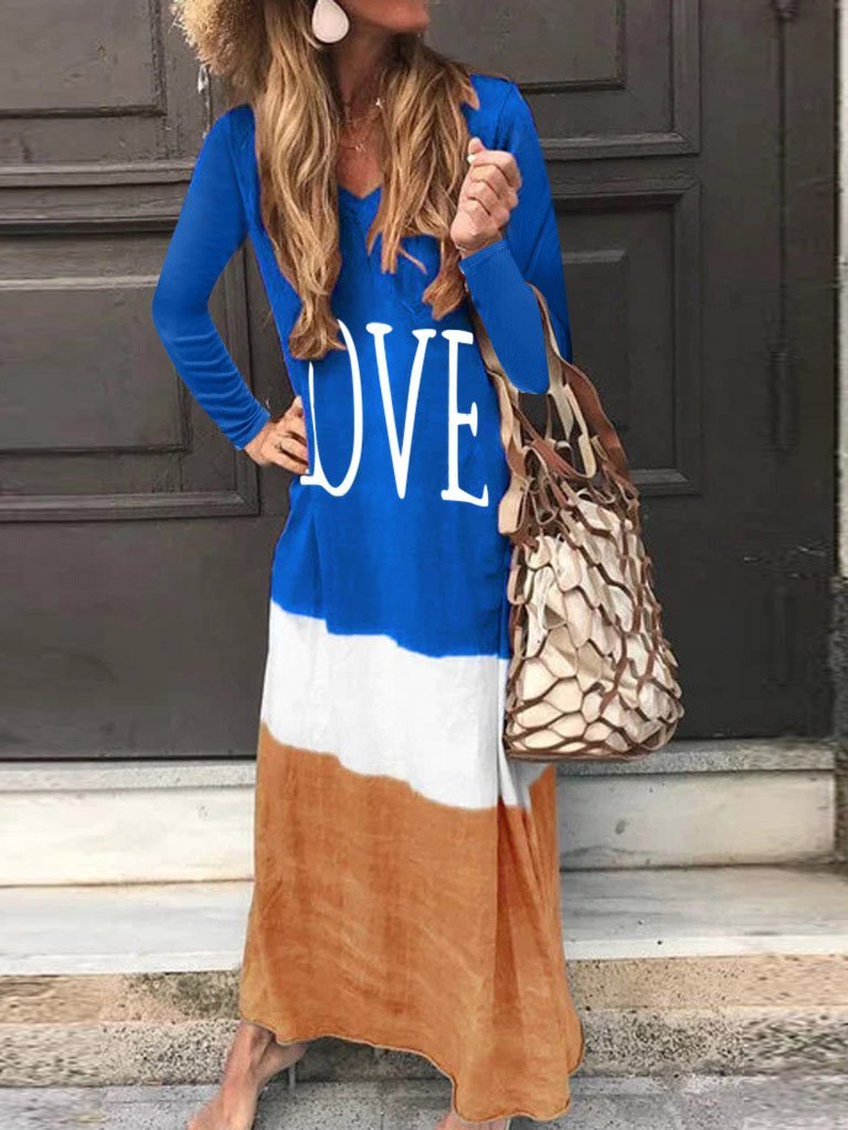 Loose Contrast Stitching Long-sleeved Dress - LuckyFash™
