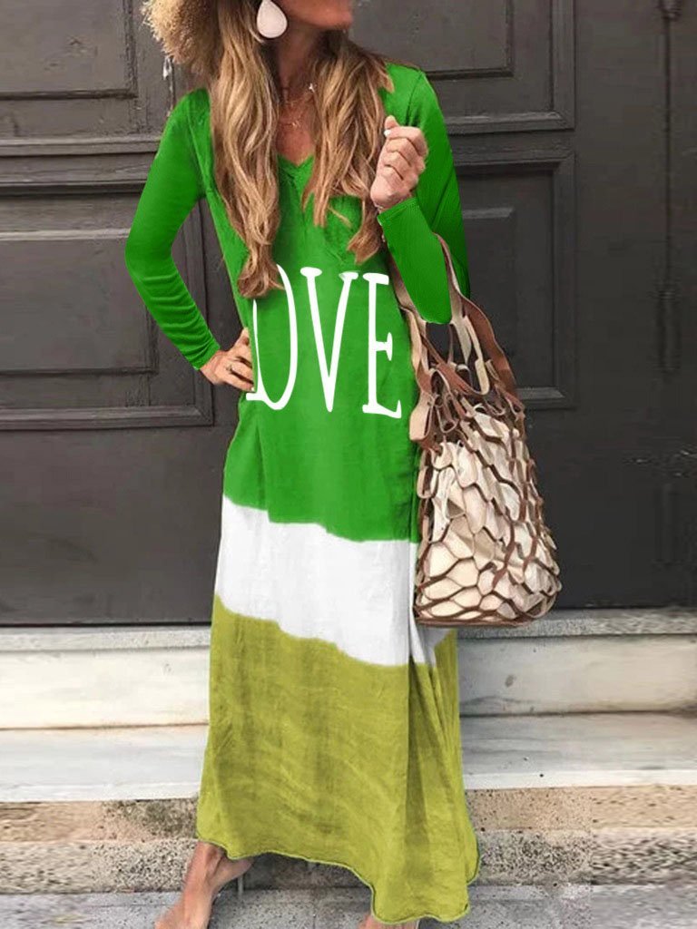 Loose Contrast Stitching Long-sleeved Dress - LuckyFash™