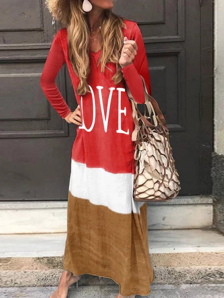 Loose Contrast Stitching Long-sleeved Dress - LuckyFash™