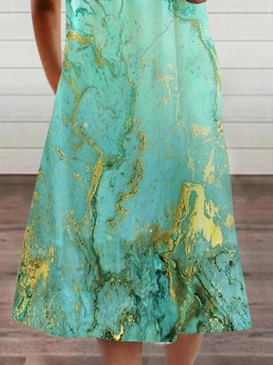 Loose Printed Short Sleeve Zippered V-neck Dress - LuckyFash™