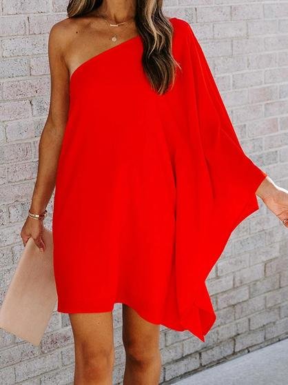 Loose Sloping Shoulder Solid Mini Dress - LuckyFash™