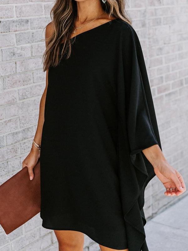 Loose Sloping Shoulder Solid Mini Dress - LuckyFash™