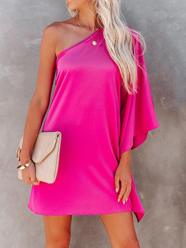 Loose Sloping Shoulder Solid Mini Dress - LuckyFash™
