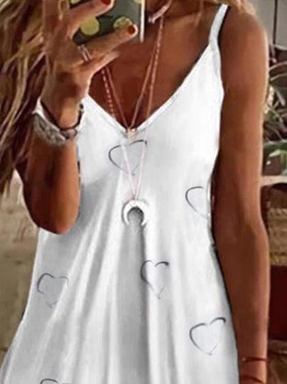 Loose V-Neck Printed Suspender Dress - LuckyFash™