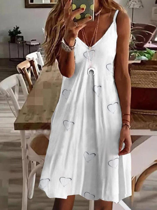 Loose V-Neck Printed Suspender Dress - LuckyFash™