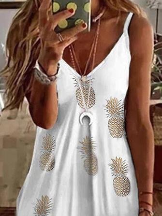 Loose V-Neck Printed Suspender Dress - LuckyFash™