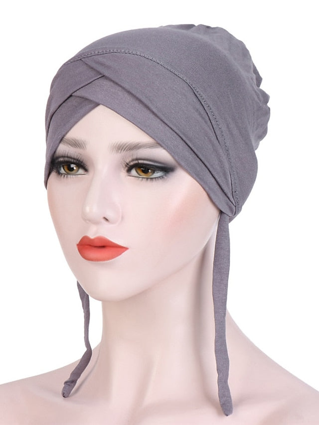 Muslim with Rope Scarf Hat Women Turban Soft Chemo Cap Hair Loss Islamic Headwrap Head Cover Wrap Caps Headwear Dubai Arab Bonnet New - LuckyFash™