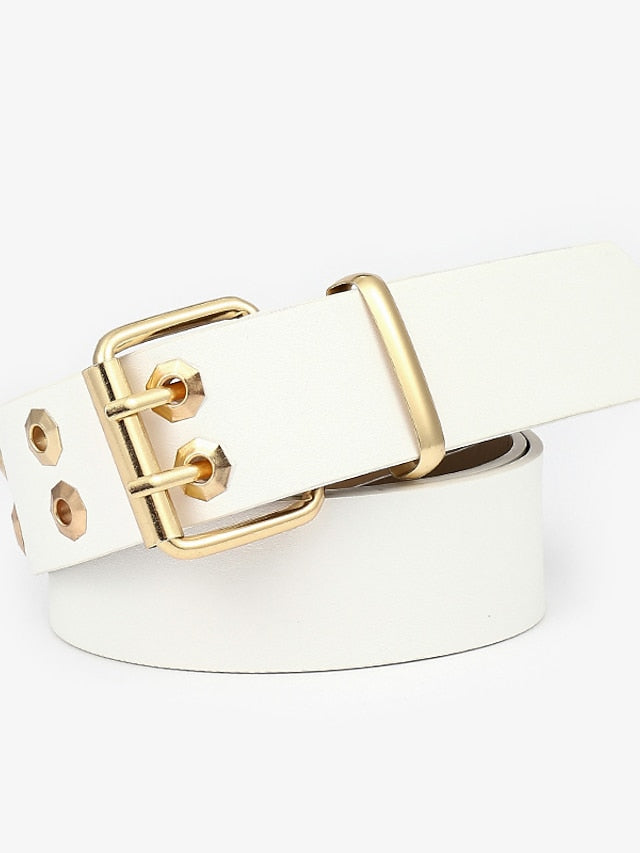 Women's Unisex PU Buckle Belt PU Leather Metal Bucke Eyelet Casual Classic Party Daily White Black Yellow Brown - LuckyFash™