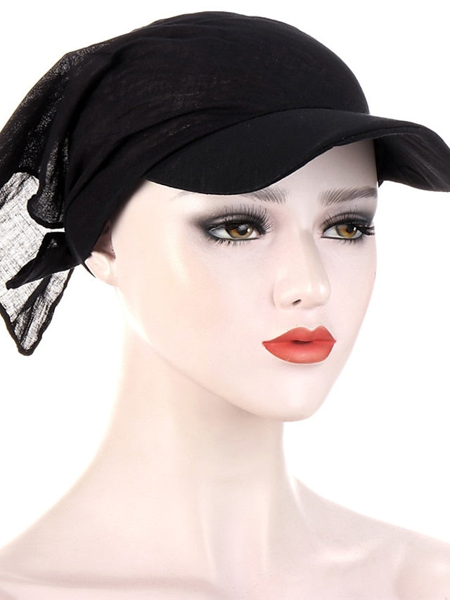 Women Classic Turban Hat Solid Color Outdoor Brim Sunshade Hats Female with Scarf Cap Soft Headscarf Beanie Baseball Cap - LuckyFash™