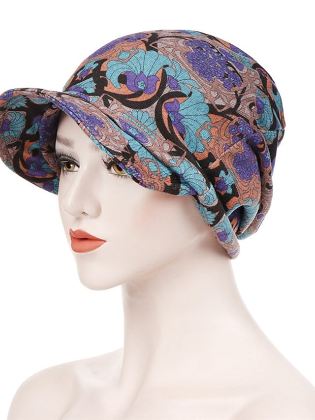 Women's Print Beanies Hat Female Autumn Winter Cotton Baseball Hats Ponytail Vintage Warm Turban Cap Visors Caps - LuckyFash™