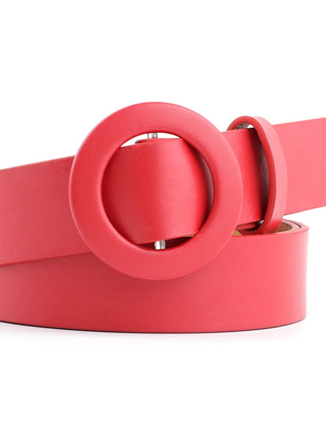 Unisex PU Buckle Belt PU Leather Sliding Buckle O-ring Casual Classic Party Daily White Black Pink Red for Women - LuckyFash™