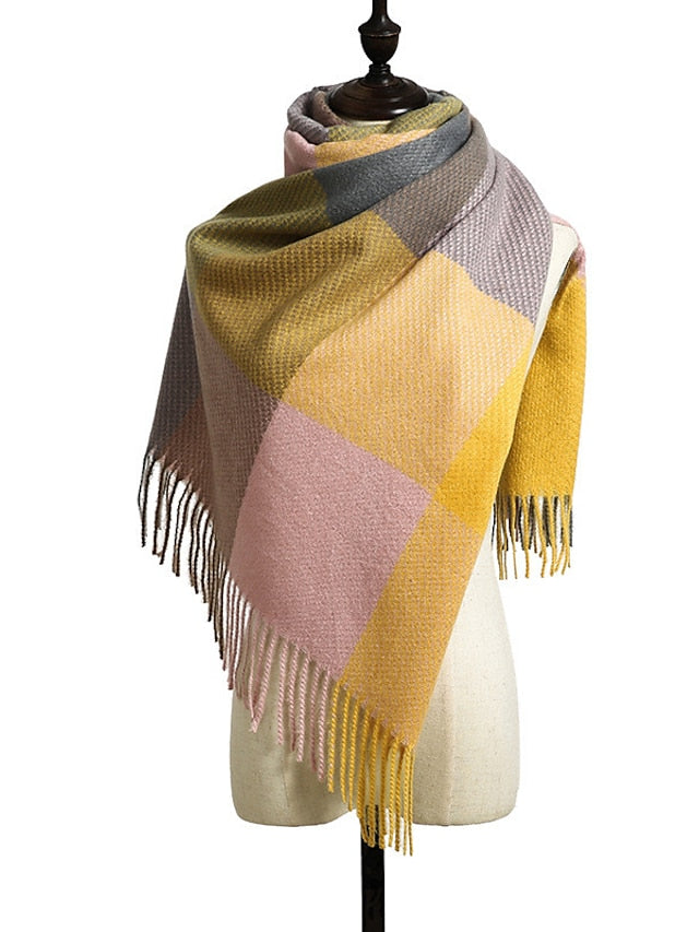 Shawls & Wraps Outdoor Dailywear Holiday Yellow Blue Orange Scarf Plaid for Women - LuckyFash™