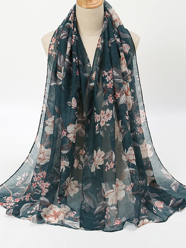 Fashion Women Floral Voile Soft Hijabs Bohemia Casual Scarf Muslim Ladies Printed Thin Shawl 180*70cm for Women - LuckyFash™