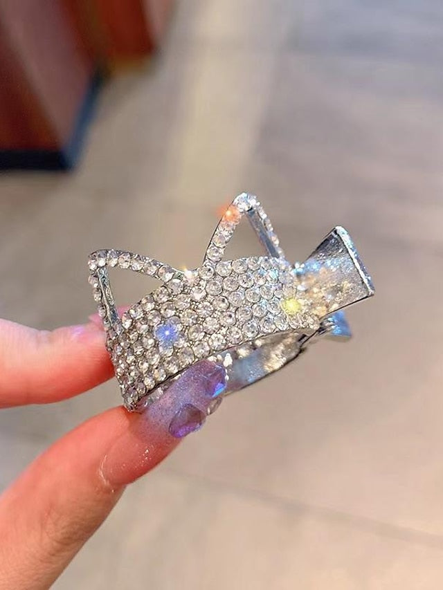 Women's Hair Clip For Daily Classic Crystal Alloy Crown Rhinestone Grabber Pearl Rhinestone Grabber Crown Black Diamond Hair Clip - LuckyFash™