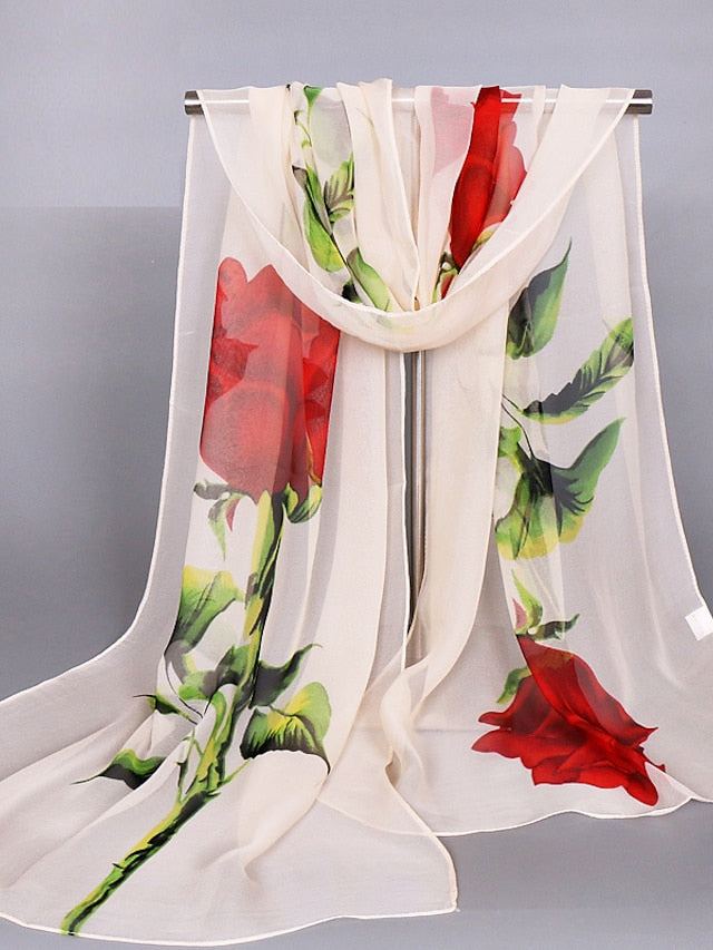 Women's Chiffon Scarf Wedding Black Scarf Floral Pink Fall Spring Print Polyester - LuckyFash™