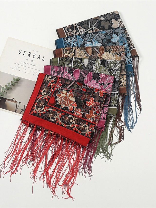 Fashion Women Viscose Scarf Laser Cut Lace Floral Patchwork Tassel Hijab Shawls and Wraps Female Foulards Echarpe for Women - LuckyFash™