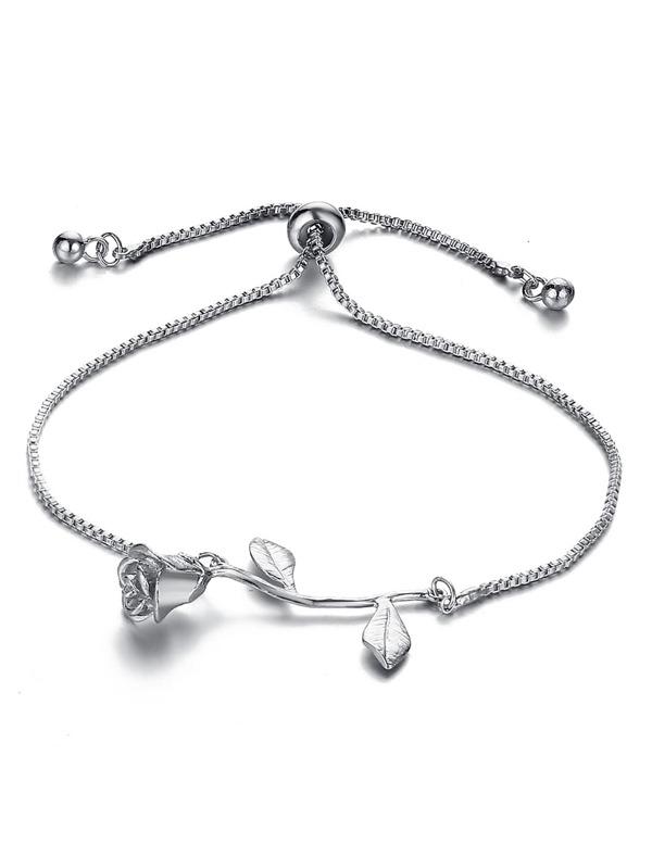 Metal Rose Detail Link Bracelet 1pc - LuckyFash™