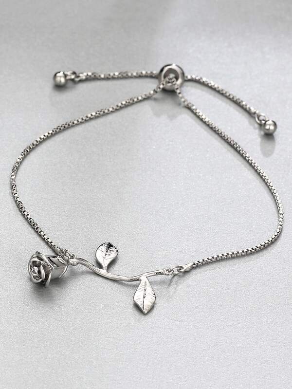 Metal Rose Detail Link Bracelet 1pc - LuckyFash™