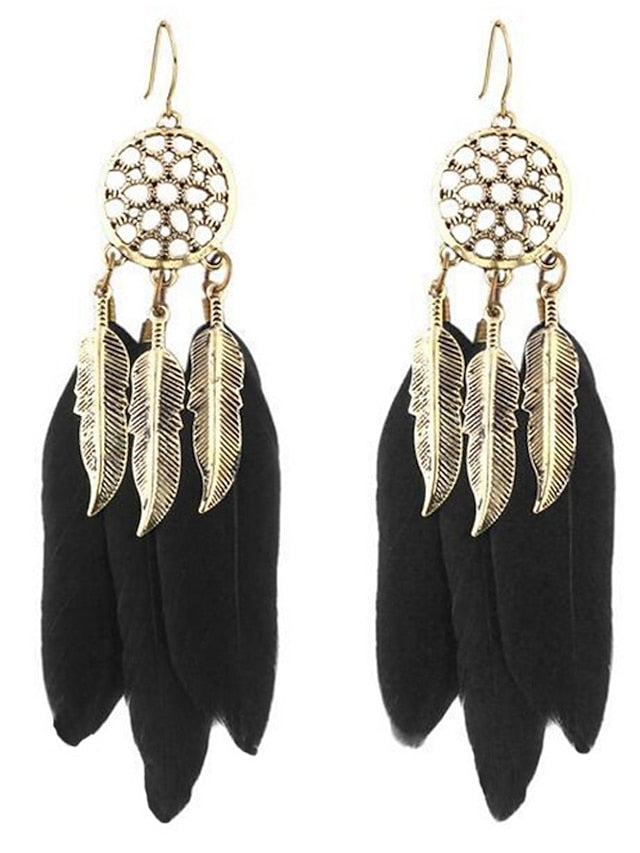 1 Pair Drop Earrings For Women's Street Date Feather Alloy Classic Fashion - LuckyFash™