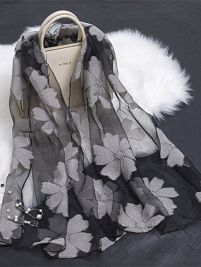 Fashion Women Scarf Summer Thin Breathable Scarves for Lady Shawls and Wraps Organza Hollowed Flowers Beach Stoles Bandana Foulard - LuckyFash™