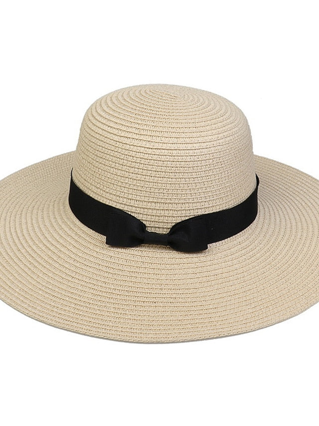 Hat Straw Hat Black Pink Khaki Outdoor Daily Holiday Braided Bow Pure Color Portable Sun Protection Breathable for Women - LuckyFash™