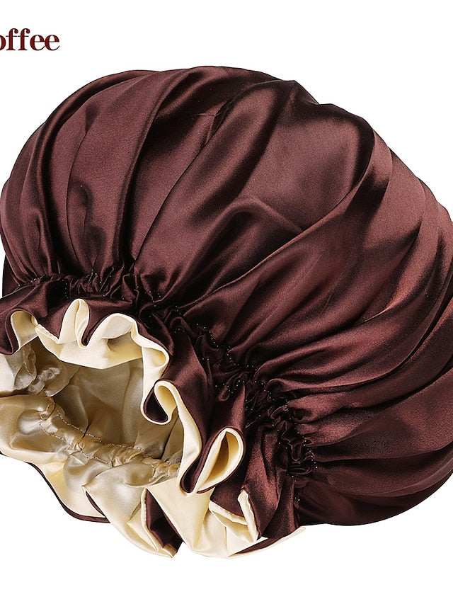 Large double-layer Satin nightcap female European and American large round cap chemotherapy cap Satin bonnet - LuckyFash™