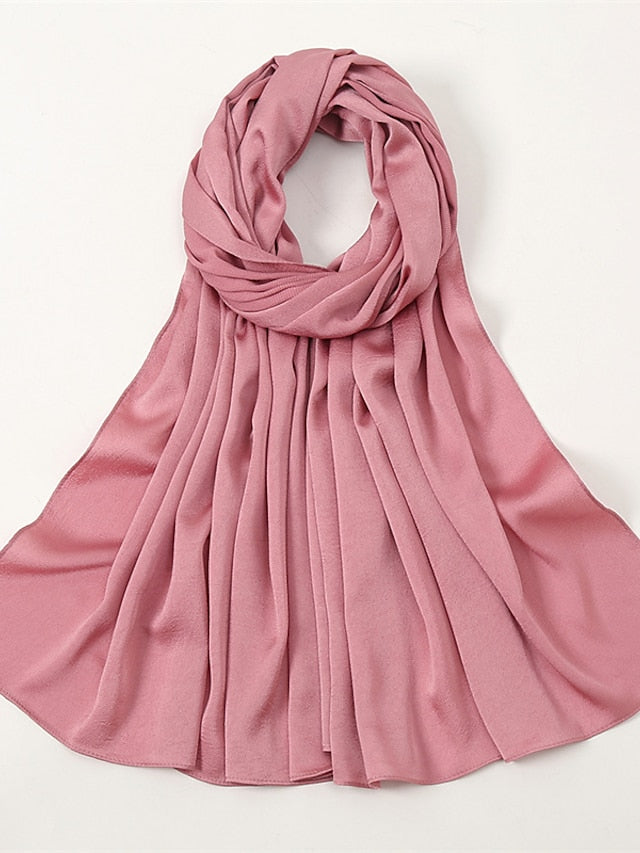 Crinkle Satin Hijab for Muslim Women Crepe Plain Shawl Wrinkle Solid Long Turban Islam Headscarf Solid Color Head Wrap Fashion - LuckyFash™