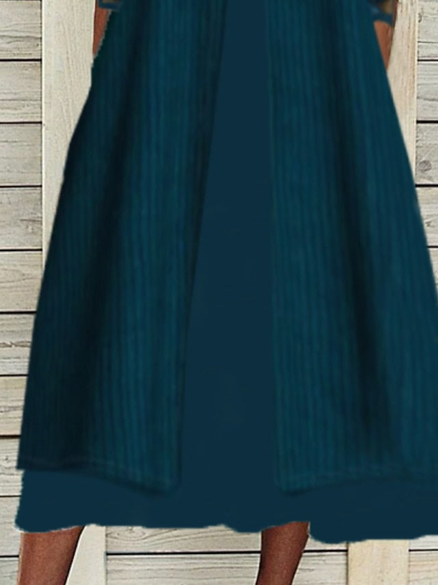 Women‘s Gauze Dress Midi Dress Navy Blue 3/4 Length Sleeve Pure Color Lace Fall Winter Crew Neck Stylish Modern 2023 3XL - LuckyFash™