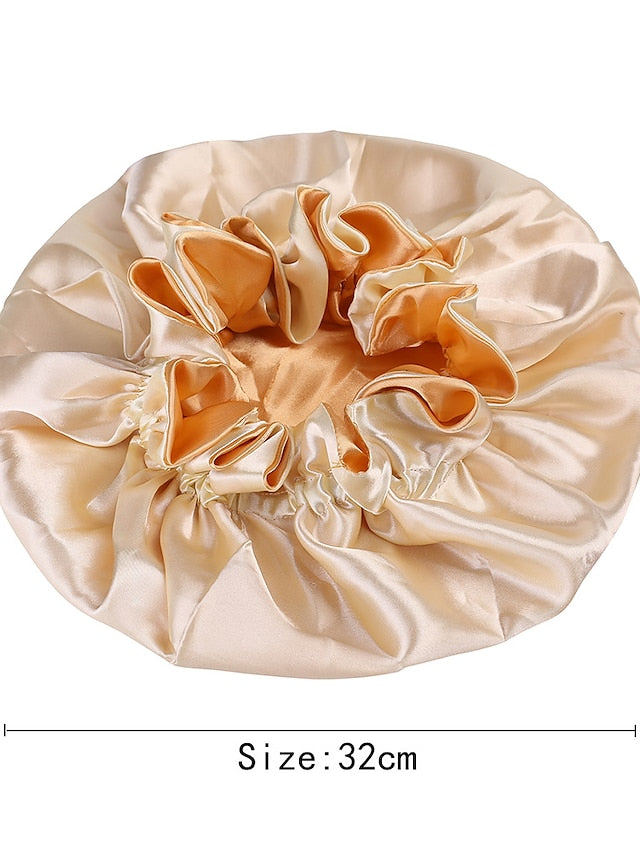 Large double-layer Satin nightcap female European and American large round cap chemotherapy cap Satin bonnet - LuckyFash™