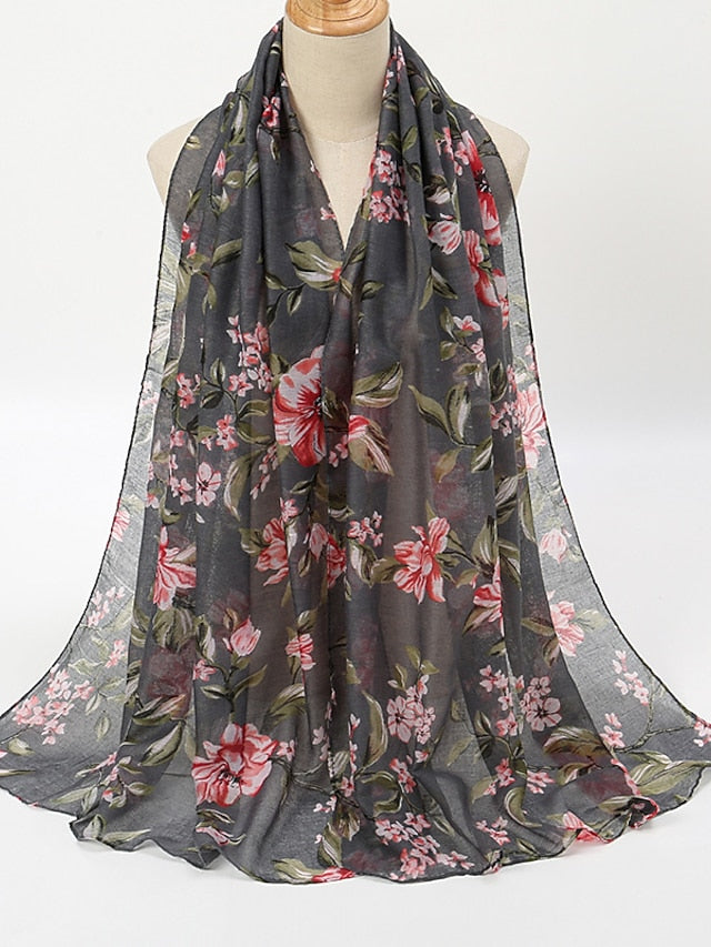 Fashion Women Floral Voile Soft Hijabs Bohemia Casual Scarf Muslim Ladies Printed Thin Shawl 180*70cm for Women - LuckyFash™
