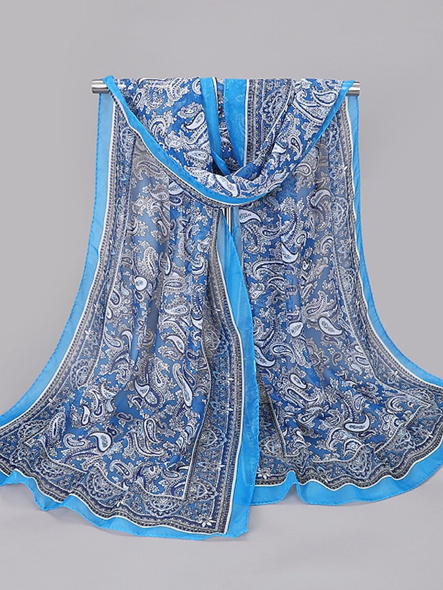 Women'S Spring And Summer New Waist Drum Flower Printed Chiffon Long Silk Scarf - LuckyFash™