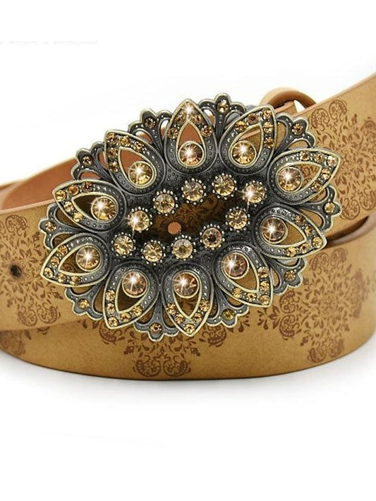 Women's PU Buckle Belt PU Leather Metal Bucke Engraved Crystal Rhinestone Classic Vintage Retro Wedding Party Rhinestone black ch1047 Rhinestone yellow camel ch1067 Rhinestone yellow camel ch1024 - LuckyFash™