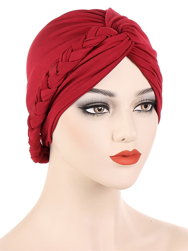 Women Lady Muslim Braid Head Turban Wrap Plain Color Islamic Arab Cap Hat Hair Loss Bonnet Beanies - LuckyFash™