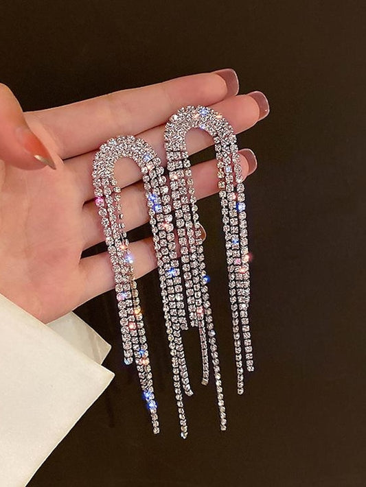 Rhinestone Tassel Decor Drop Earrings - LuckyFash™