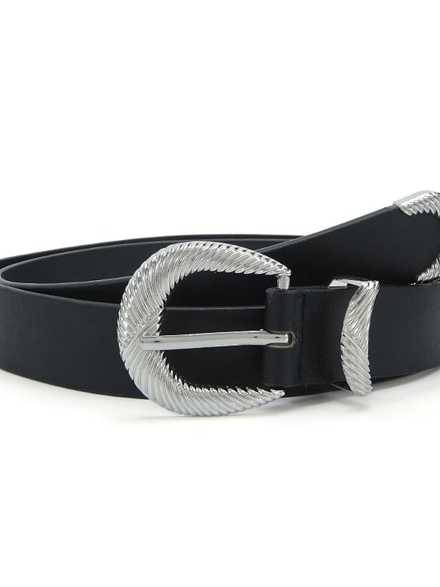 Unisex PU Buckle Belt PU Leather Prong Buckle D-ring Classic Casual Party Work Black White Pink Brown for Women - LuckyFash™